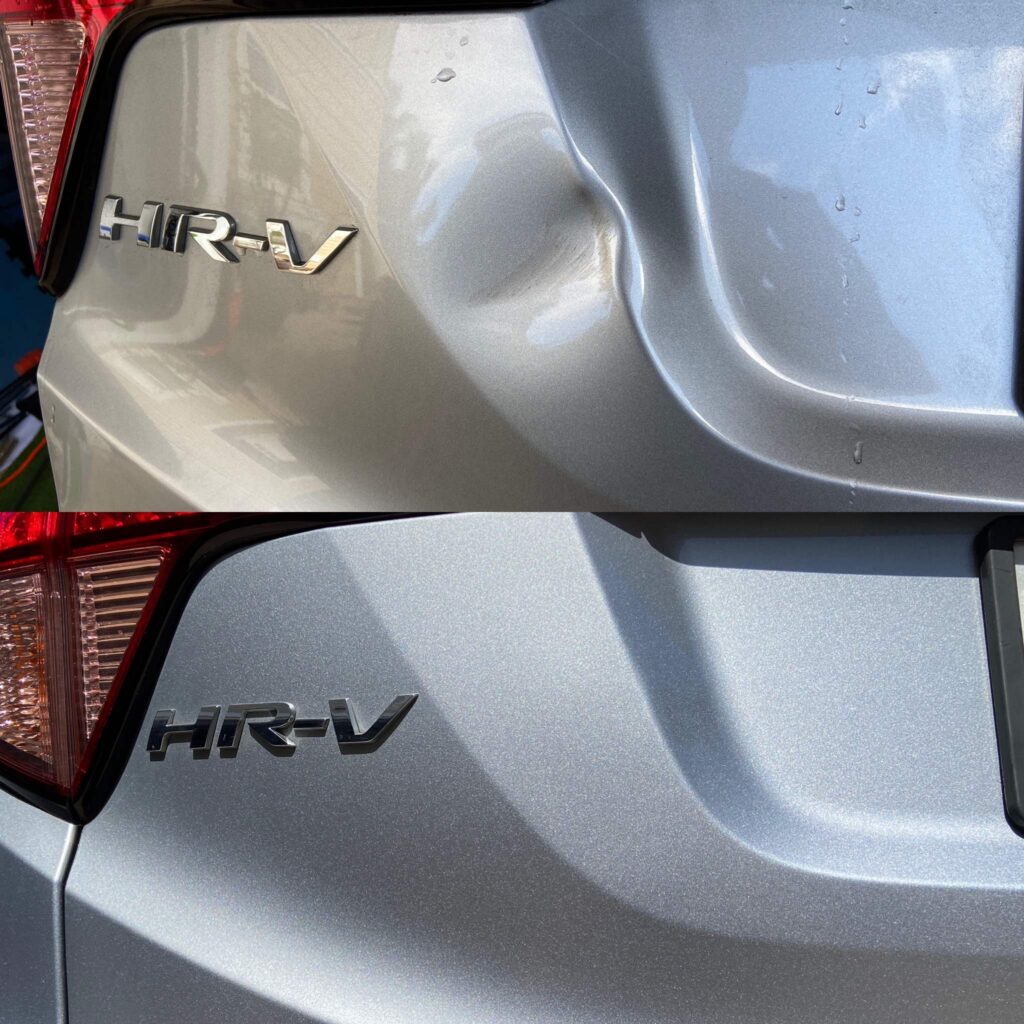 Rear bumper dent repair on Honda CRV