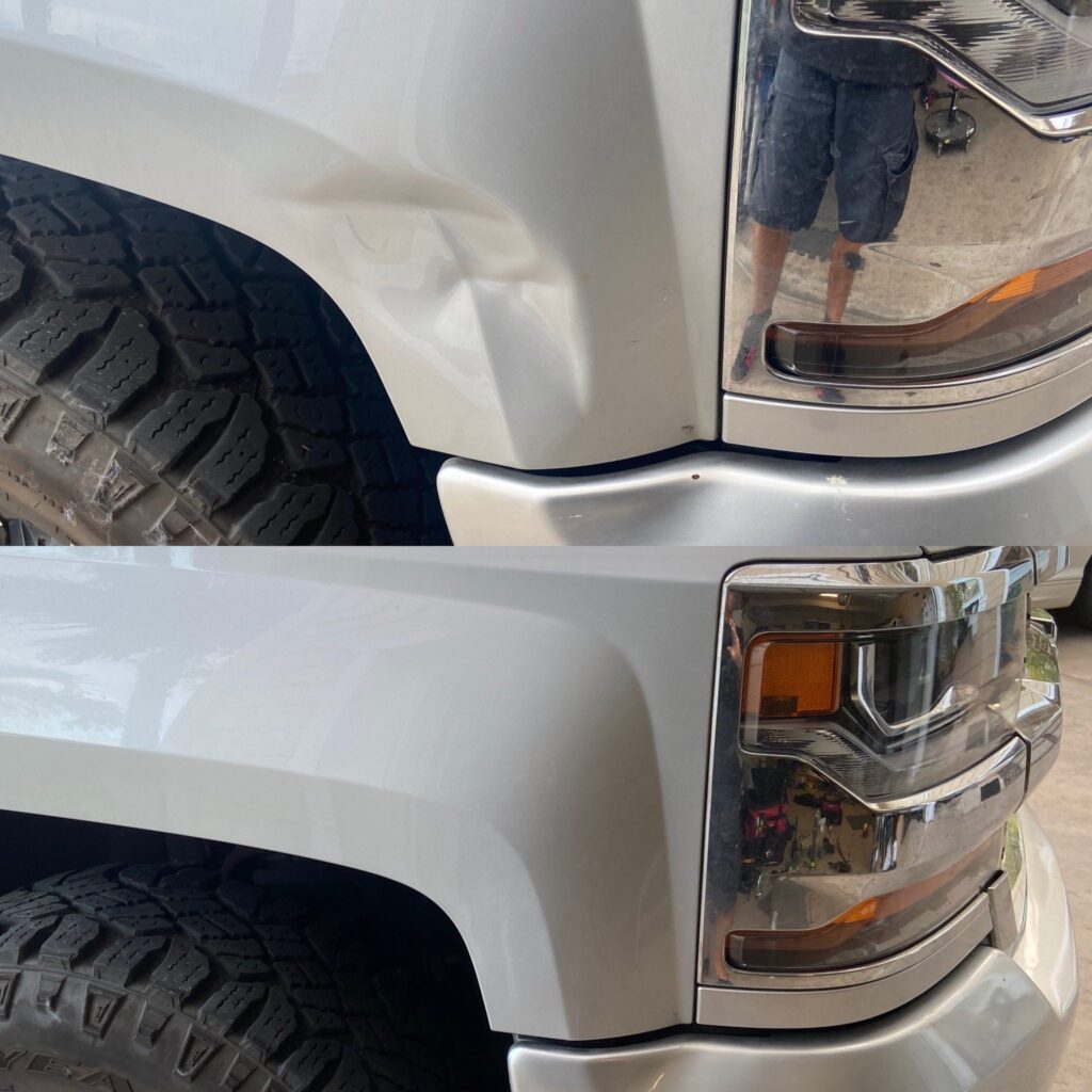 paintless dent removal on a truck.